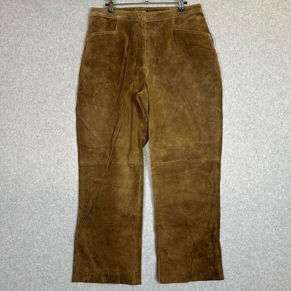 Brandon Thomas Women’s Petite 12 Genuine Leather Suede Pants brown tan - Picture 1 of 7